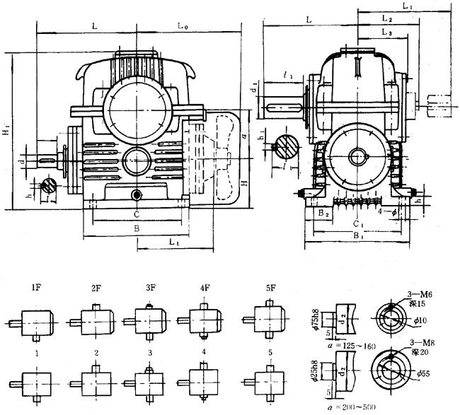 蝸輪減速器外形、安裝尺寸