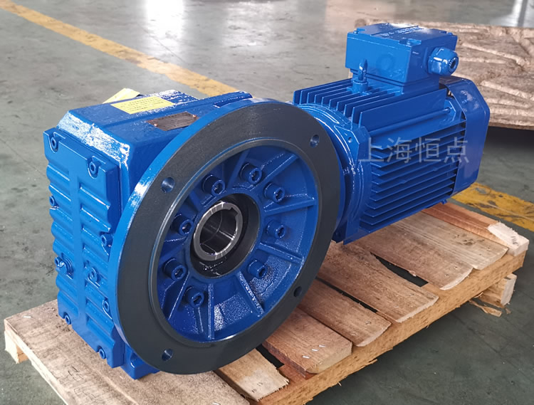 KAF77減速機 輸入配方殼電機 輸出通孔+左側輸出法蘭 藍色實物圖 -上海恒點