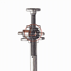 以右側蝸杆爲例，面對著蝸杆時，蝸杆順時針旋轉，絲杆下降；蝸杆逆時針旋轉，絲杆上升。
