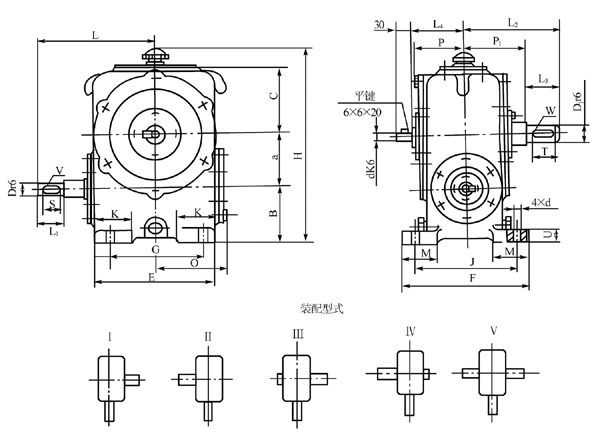圓柱蝸杆減速器的外形、安裝尺寸及裝配形式